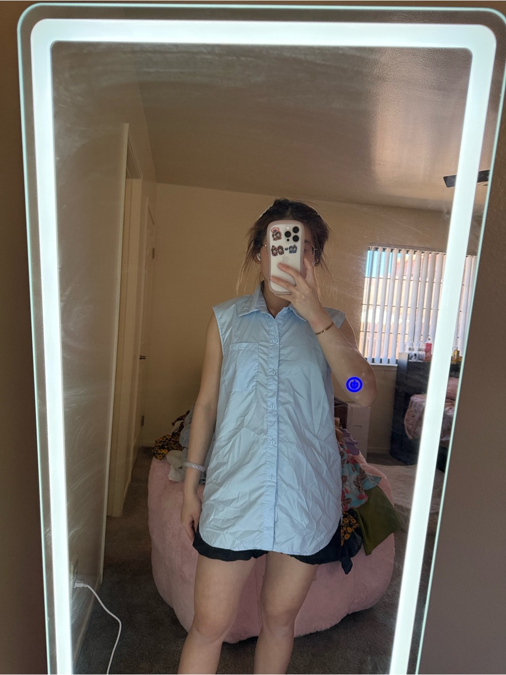 Zara Light Blue Sleeveless Button-Up Shirt